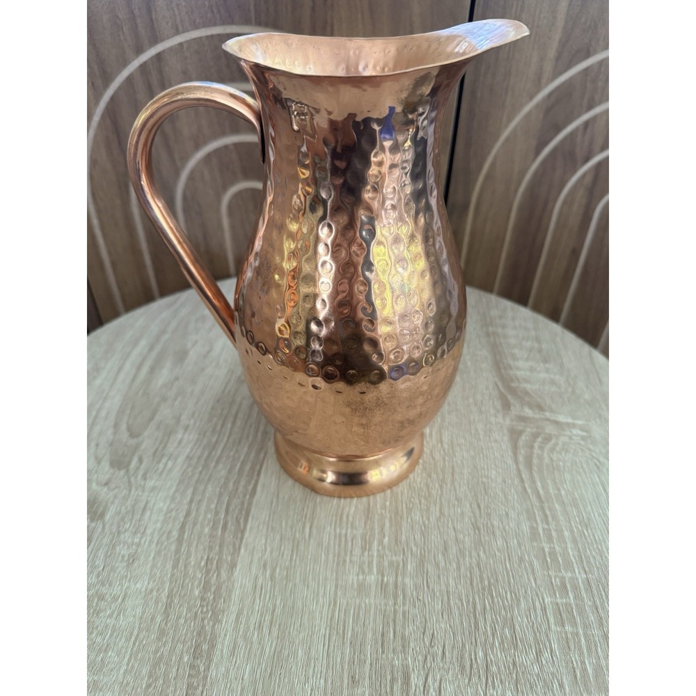 Vintage Hand Hammered Solid Copper Pitcher Water Jug Farmhouse Decor Excellent